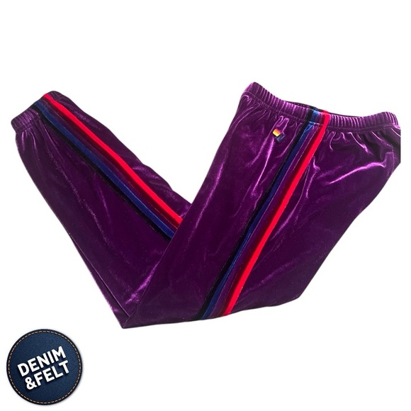 Aviator Nation Pants - Aviator Nation Women’s Purple Classic Velvet Rainbow 5 Stripe Sweatpants/Joggers